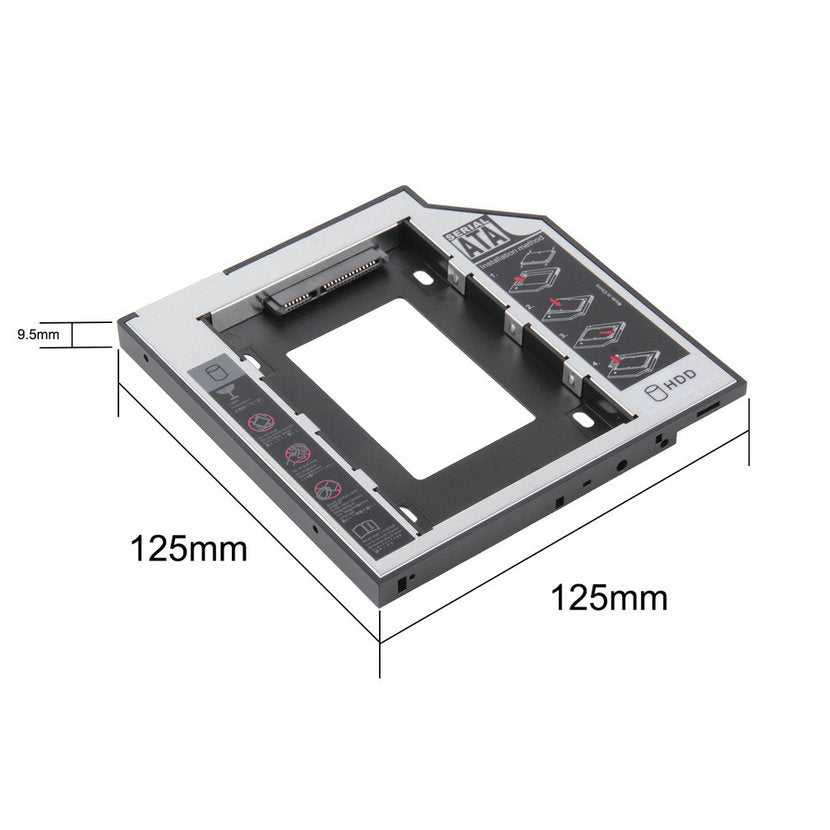 Universel 2.5 2nd 9.5mm Ssd Hdd SATA adaptateur CDRom optique baie